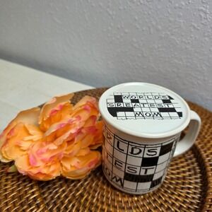 Vintage 1988 OTC Crossword Puzzle Worlds Greatest Mom Ceramic Mug with Lid White